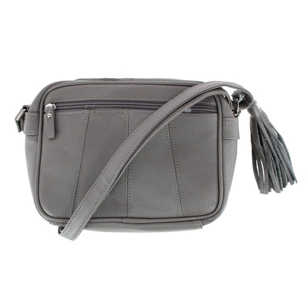 Cal-Wyn Women's Large Leather Crossbody with Zipper and Fringe Detail